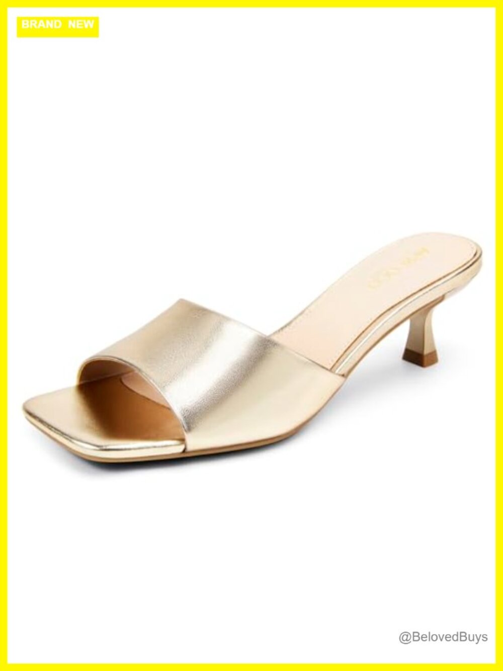 Kitten Heel Sandals Faux Leather Square Open Toe Slip On Heeled Mules